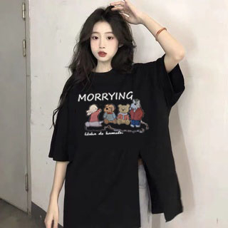 Áo Thun Cotton Mỏng Dáng Rộng Tay Ngắn Phong Cách Hàn Quốc Mới Mặc 2 Kiểu