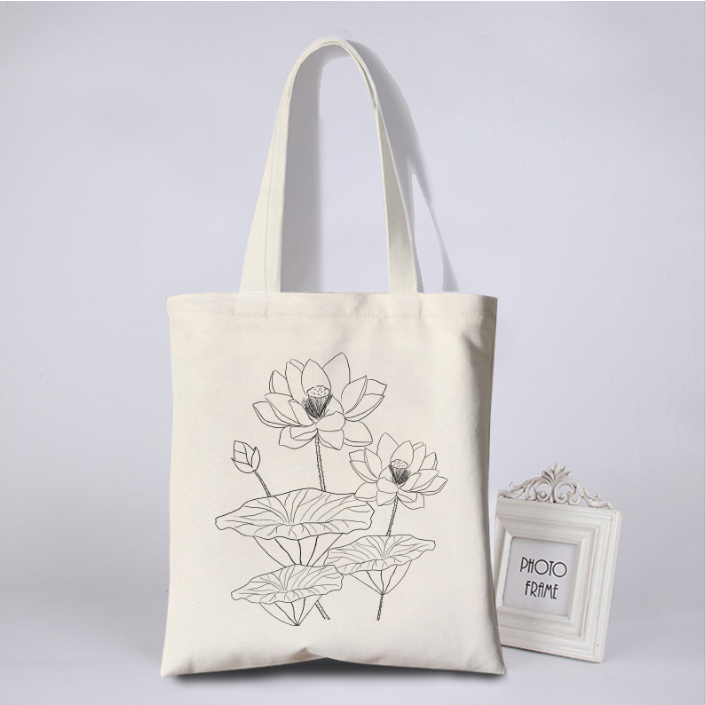 Túi vải canvas in hình hoa đơn giản cho các bạn vẽ hoặc tô màu