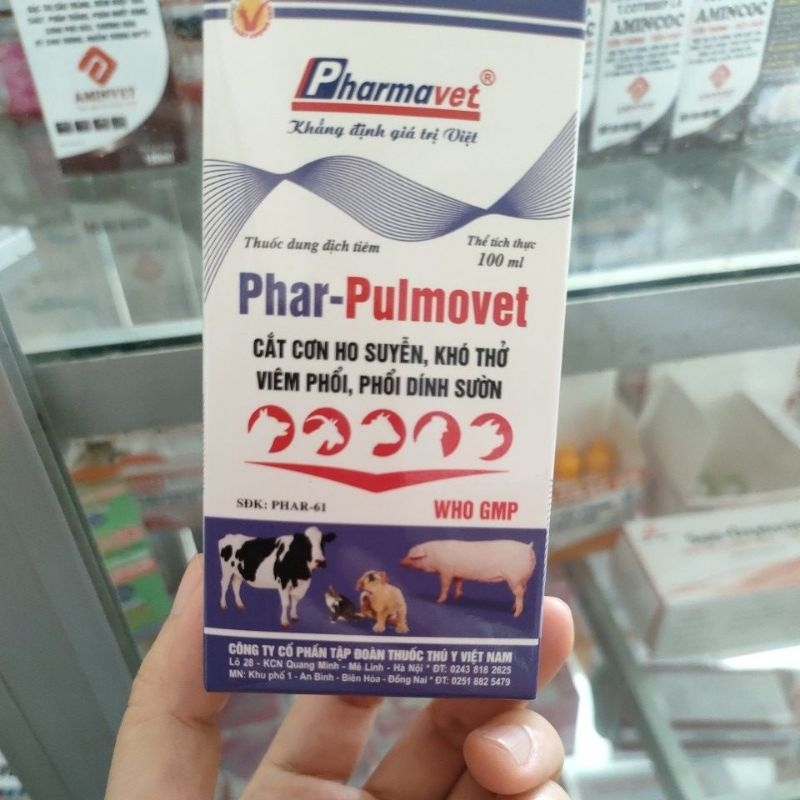 Phar Pulmovet 100ml cắt cơn h.o suy.ễn, khó thở, viêm phổi trên chó mèo, heo,trâu bò, cừu.