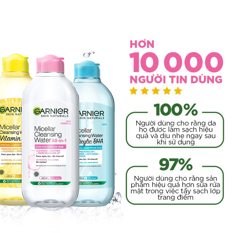 Nước Làm Sạch Và Tẩy Trang Cho Mọi Loại Da Garnier Micellar Cleansing Water 125ml / 400ml