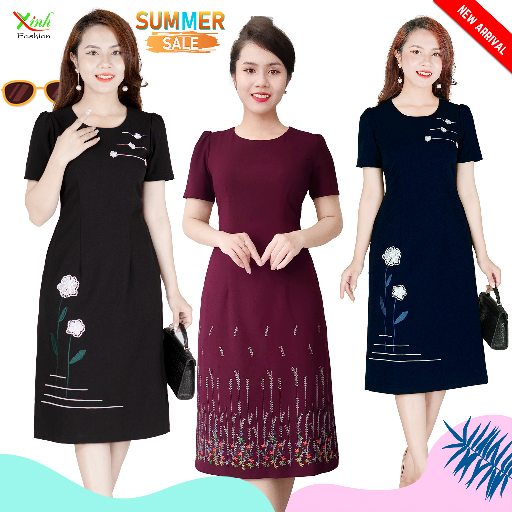 Đầm Suông A Thêu Hoa 3D Siêu Sang Trọng