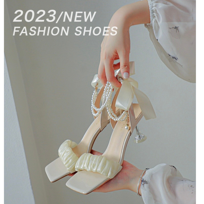 GIÀY SANDAL CAO GÓT S70 NỮ QUAI NGỌC GÓT NHỌN 7P MÀU ĐEN, TRẮNG SANG CHẢNH, QUÝ PHÁI