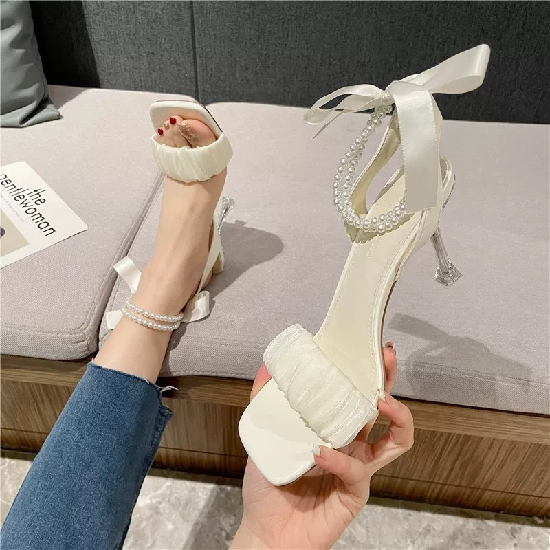 GIÀY SANDAL CAO GÓT S70 NỮ QUAI NGỌC GÓT NHỌN 7P MÀU ĐEN, TRẮNG SANG CHẢNH, QUÝ PHÁI