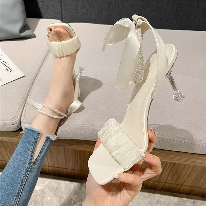 GIÀY SANDAL CAO GÓT S70 NỮ QUAI NGỌC GÓT NHỌN 7P MÀU ĐEN, TRẮNG SANG CHẢNH, QUÝ PHÁI
