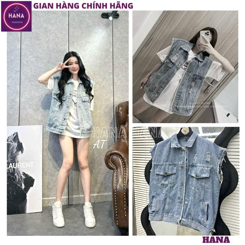 Áo gile bò rách viền túi cá tính thời trang trẻ, Áo khoác jean ba lỗ tua rua phong cách trẻ trung hàng dày dặn - HANA