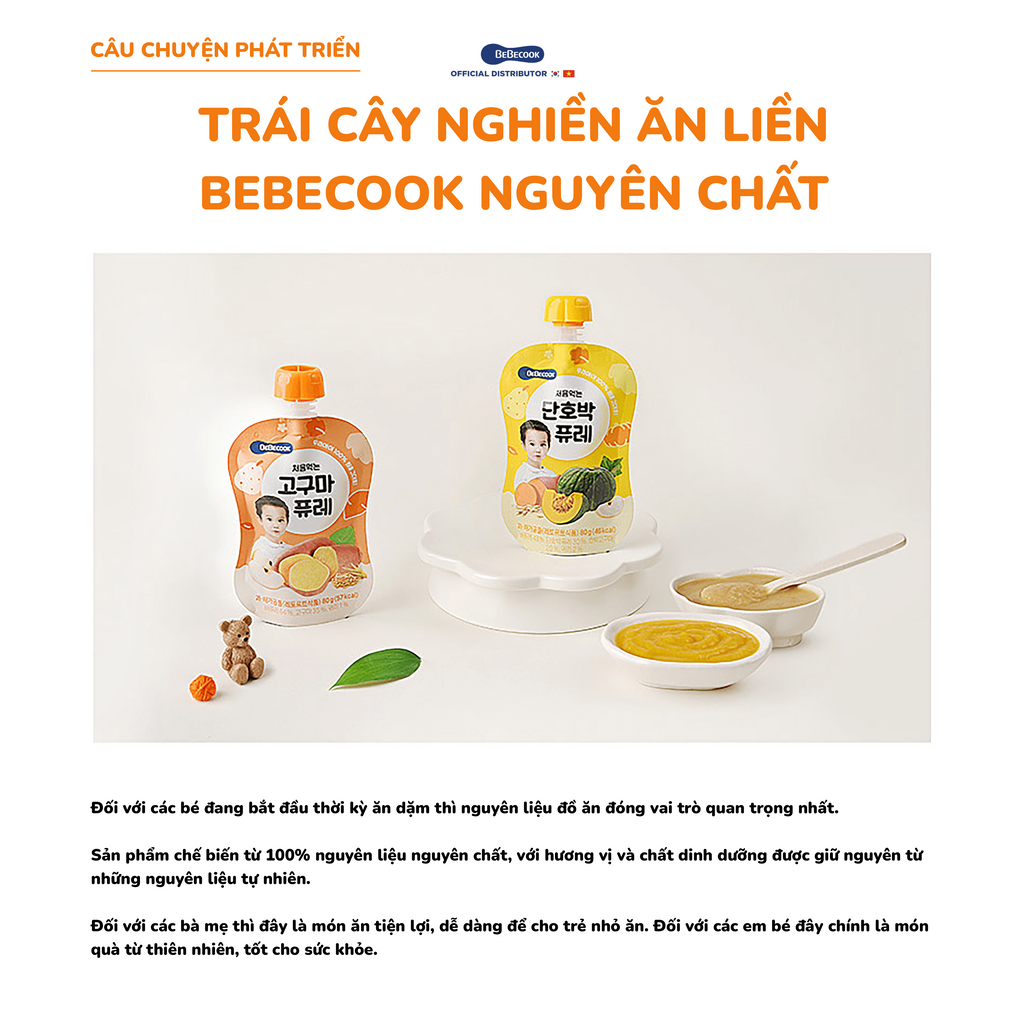 Trái cây nghiền BeBecook nhiều vị dành cho bé từ 6 tháng tuổi