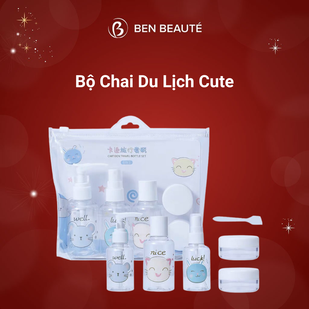 Set 5 Lọ Chiết Mỹ Phẩm Du Lịch LMLTOP, Bộ 5 Lọ Chiết Mini Có Túi Zip Và Sticker Dễ Thương