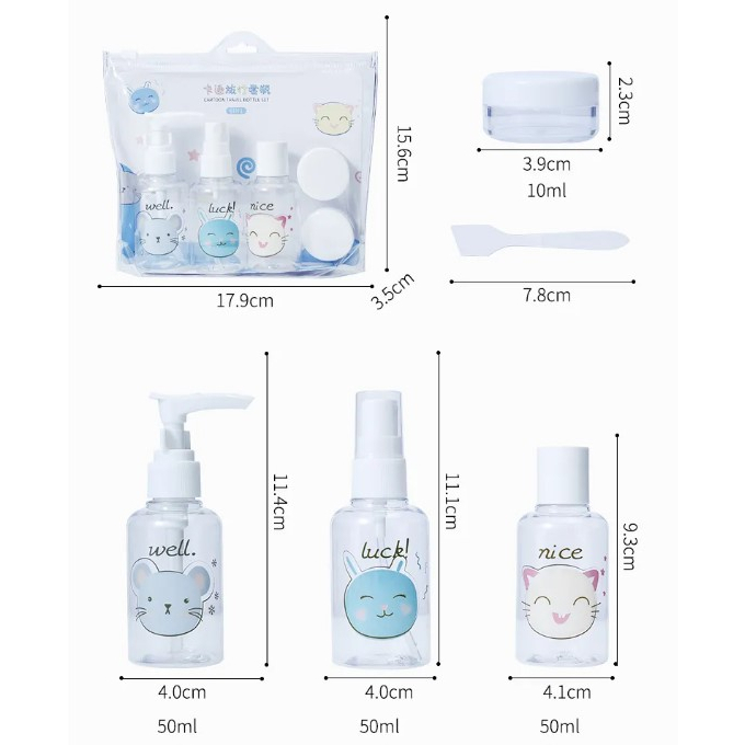 Set 5 Lọ Chiết Mỹ Phẩm Du Lịch LMLTOP, Bộ 5 Lọ Chiết Mini Có Túi Zip Và Sticker Dễ Thương