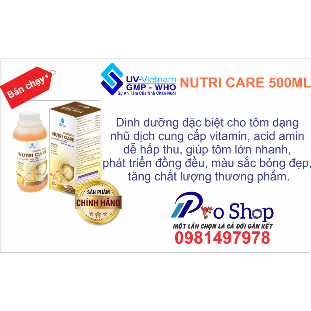 UV NUTRI CARE 500ML- Dinh dưỡng đặc biệt cho tôm dạng nhũ dịch cung cấp vitamin,acid amin dễ hấp thu, giúp tôm lớn nhanh