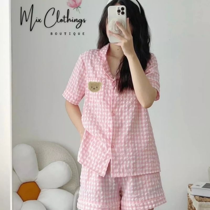 Siêu Phẩm Bộ Pyjama Kẻ thêu