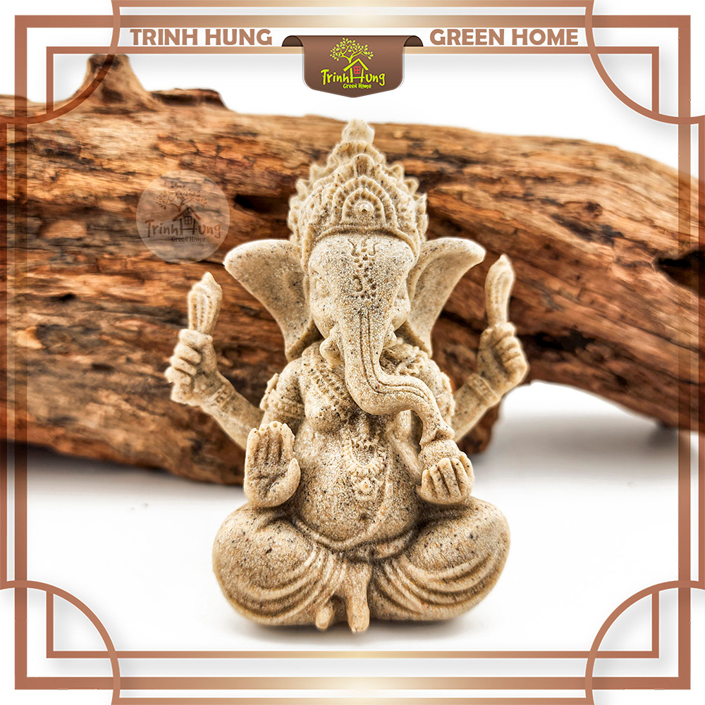Tượng thần voi Ganesha đá sa thạch - trang trí tiểu cảnh, bán cạn, thủy sinh, terrarium