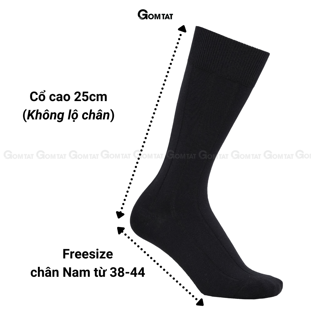 Hộp 4 đôi tất nam cao cổ GOMTAT mẫu gân chìm màu đen, chất liệu cotton thoáng mát, êm chân - GOM-MIX09-CB4