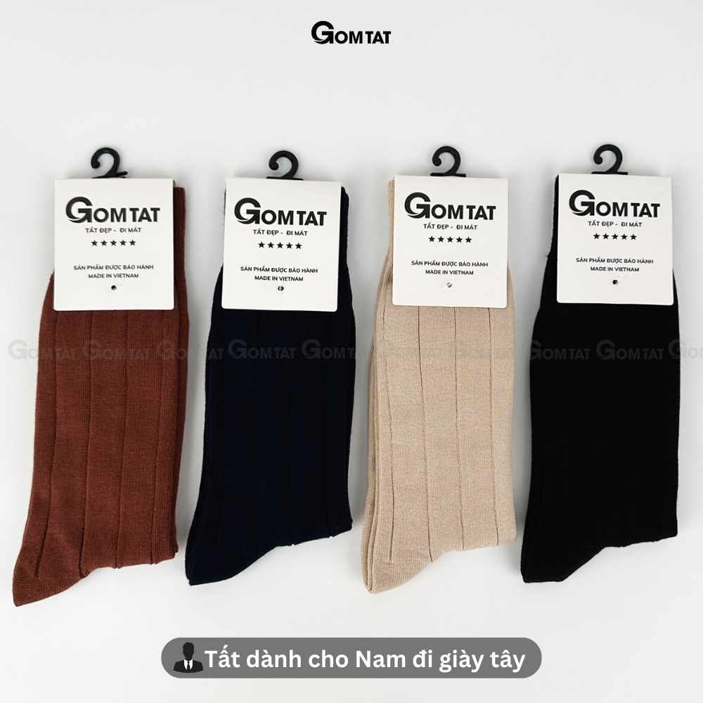 Hộp 4 đôi tất nam cao cổ GOMTAT mẫu gân chìm màu đen, chất liệu cotton thoáng mát, êm chân - GOM-MIX09-CB4