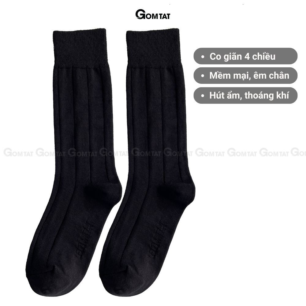 Hộp 4 đôi tất nam cao cổ GOMTAT mẫu gân chìm màu đen, chất liệu cotton thoáng mát, êm chân - GOM-MIX09-CB4