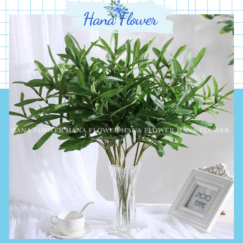 Cành oliu giả cắm điểm, cành lá oliu 6 nhánh trang trí nhà cửa - Hana Flower