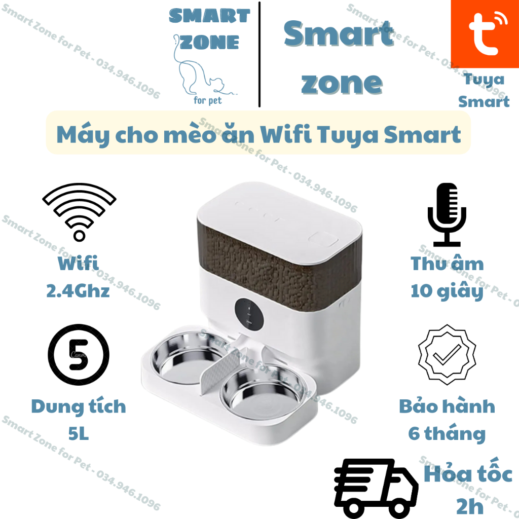 Máy cho ăn tự động, Máy nhả hạt cho chó mèo thông minh hẹn giờ Wifi Dung tích 5L Tuya Smart 2023 - Smart Zone for Pet