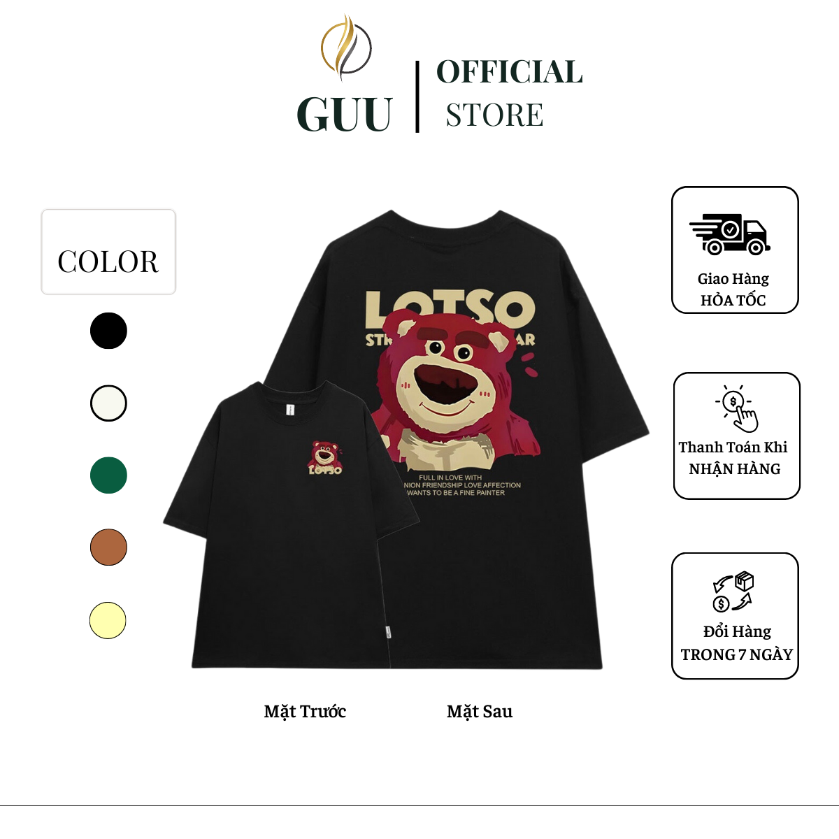 Áo thun Gấu dâu Lotso nam nữ chất liệu 100% Cotton 240gsm from Oversize Unisex Guu209