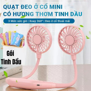 Hàng mới Quạt ĐEO CỔ có Tinh Dầu thơm 360 Độ dành cho người đi bộ hoặc tập GYM Quạt cầm tay tích điện mini