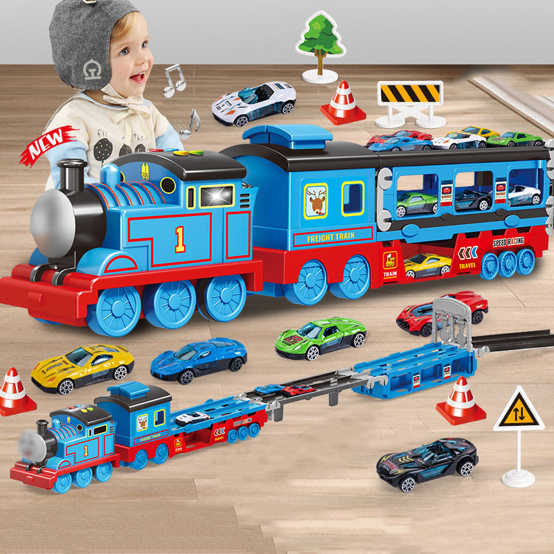 Đồ Chơi Đoàn Tàu Cao Cấp Cho Bé Thomas Hot Wheels Train Container Biến Hình Xe Oto Vận Chuyển Cỡ Lớn Tặng Kèm 6 Xe Con