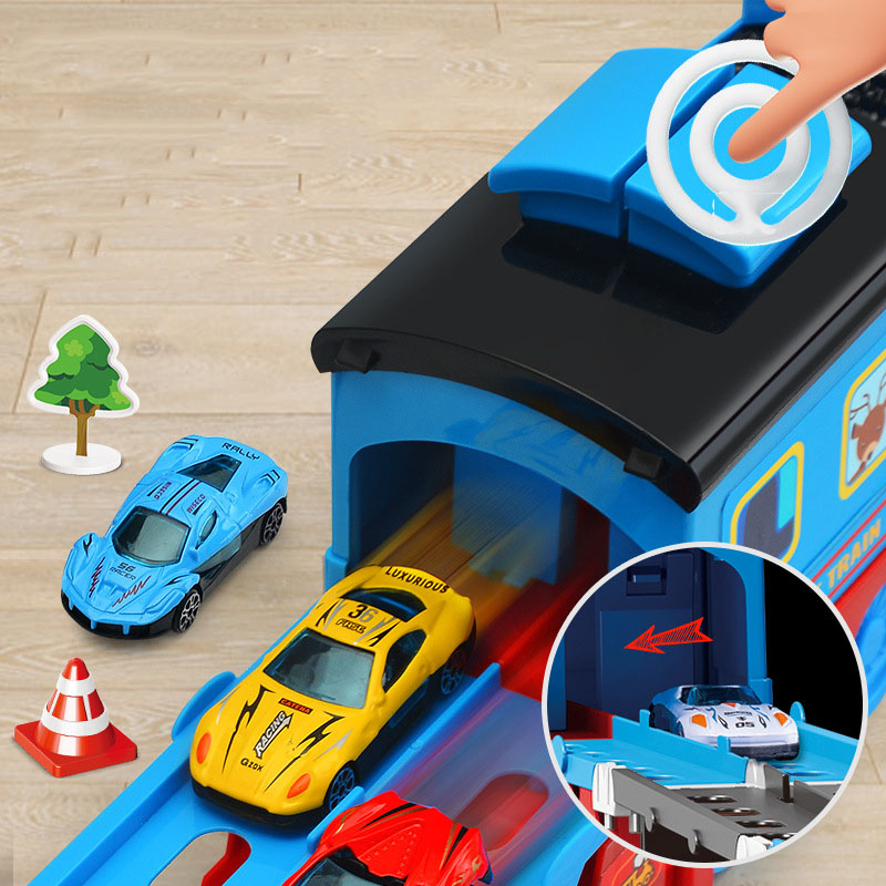 Đồ Chơi Đoàn Tàu Cao Cấp Cho Bé Thomas Hot Wheels Train Container Biến Hình Xe Oto Vận Chuyển Cỡ Lớn Tặng Kèm 6 Xe Con