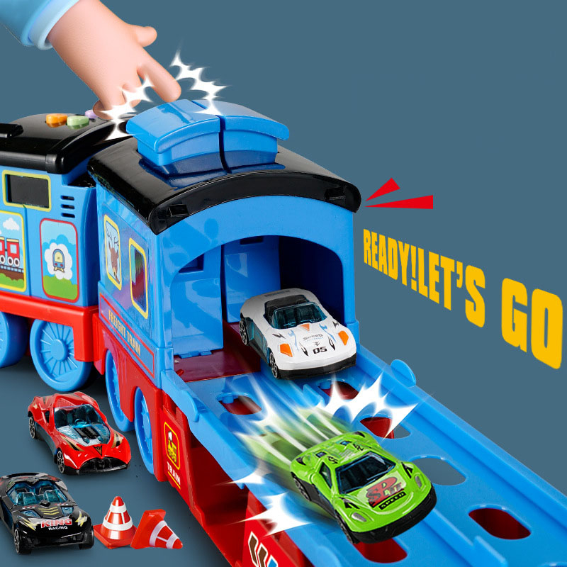 Đồ Chơi Đoàn Tàu Cao Cấp Cho Bé Thomas Hot Wheels Train Container Biến Hình Xe Oto Vận Chuyển Cỡ Lớn Tặng Kèm 6 Xe Con