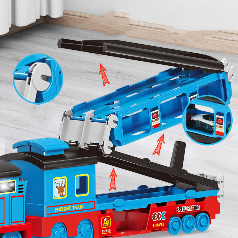 Đồ Chơi Đoàn Tàu Cao Cấp Cho Bé Thomas Hot Wheels Train Container Biến Hình Xe Oto Vận Chuyển Cỡ Lớn Tặng Kèm 6 Xe Con