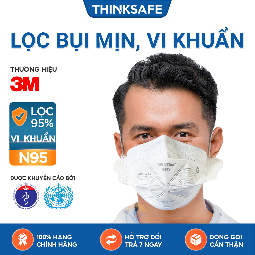 Khẩu Trang N95 3M 9105 Kháng Khuẩn, Chống Bụi Mịn, Tăng Thoải Mái Khi Hô Hấp - Thinksafe