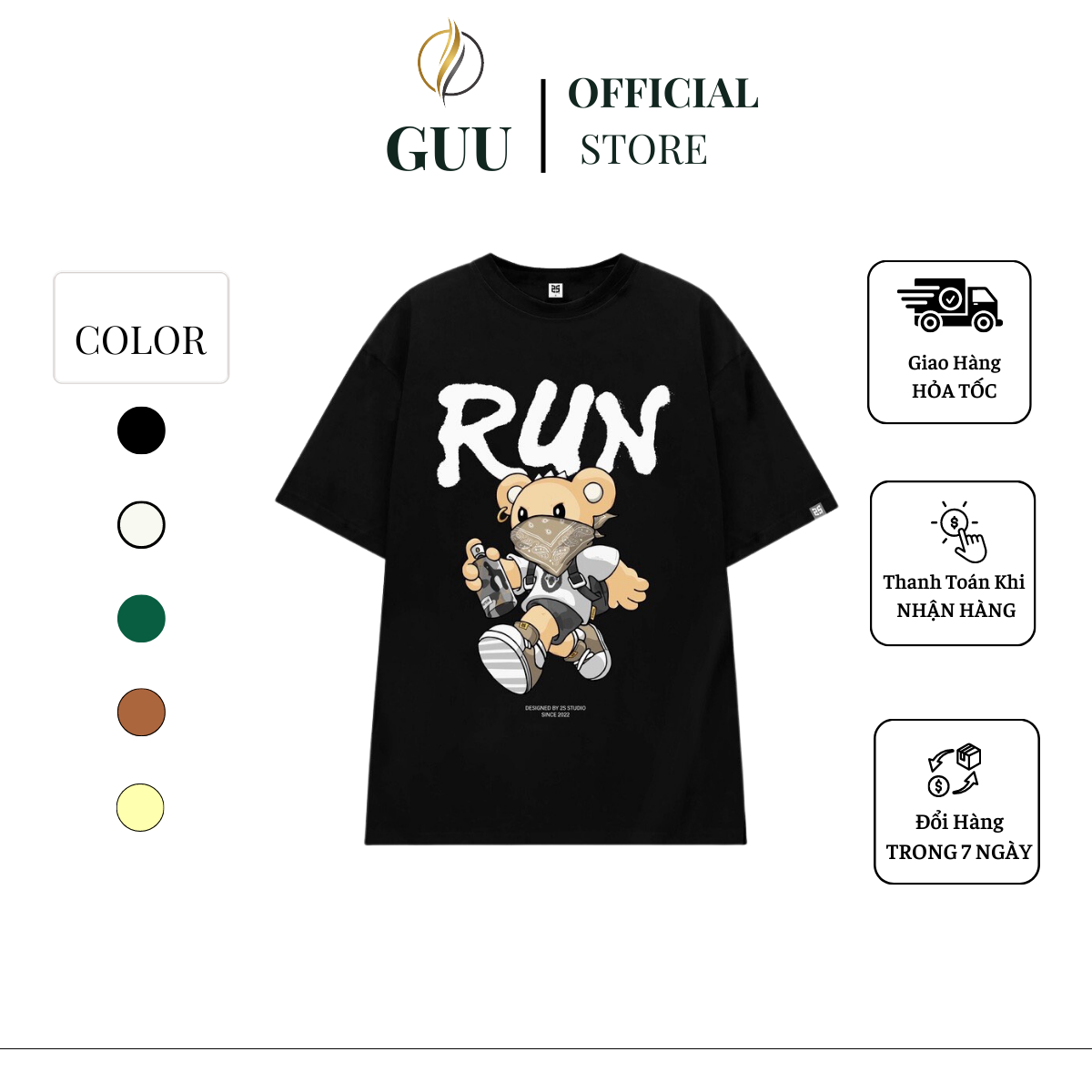 Áo thun nam nữ in hình gấu Run chất liệu 100% Cotton 240gsm from Oversize Unisex Guu227
