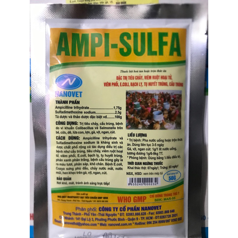ampisufa 10g và 50g tiêu chảy phân xanh phân trắng viêm ruột