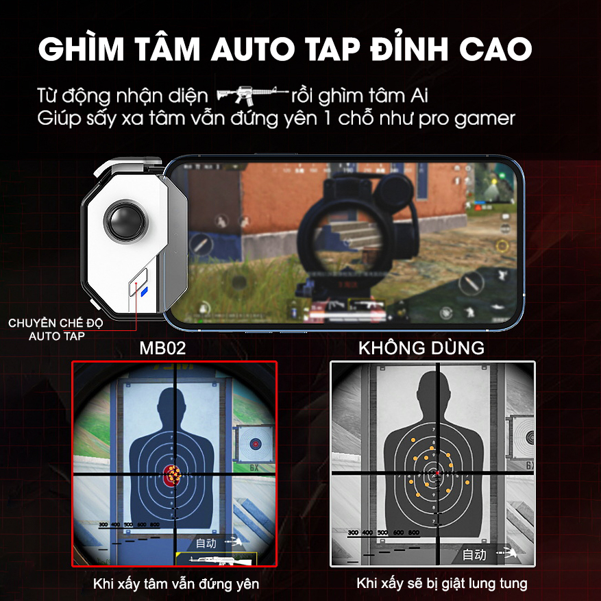 Tay cầm chơi game điện thoại MEMO MB02 joystick giúp ghìm tâm auto tap macro combo liên quân freefire tốc chiến pubg