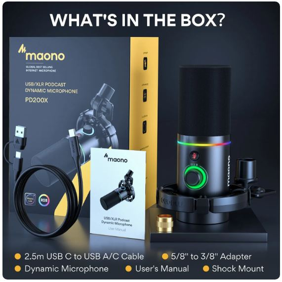 MAONO PD200X - Micro Podcast - hỗ trợ kết nối USB/XLR - Recording, Streaming, Gaming & Voice-Over - Hàng chính hãng