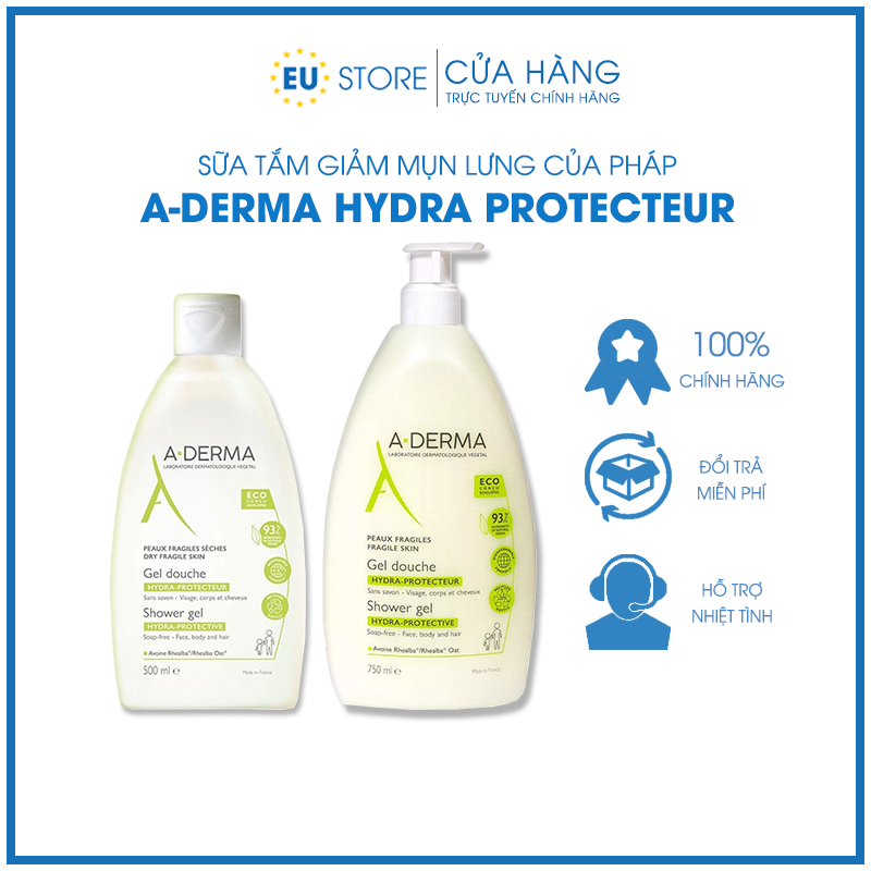 Sữa tắm giảm mụn lưng Aderma 500ml & 750ml giảm sưng, v.iêm nang lông, dưỡng ẩm cho người lớn và trẻ em trên