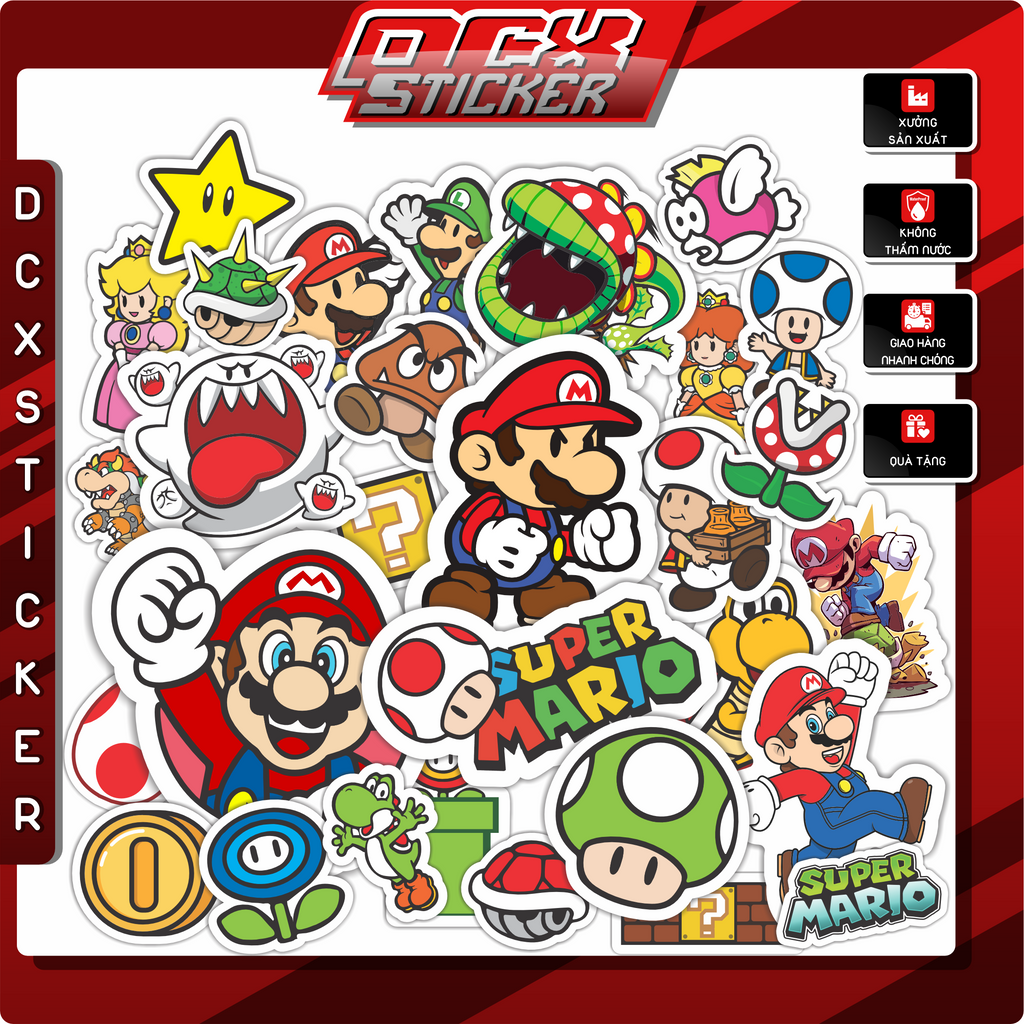 STICKER MARIO | Hình Dán Mario , Dán Mũ Bảo Hiểm, Điện Thoại, Laptop, Bình Nước, Xe , Phụ Kiện |STK-017