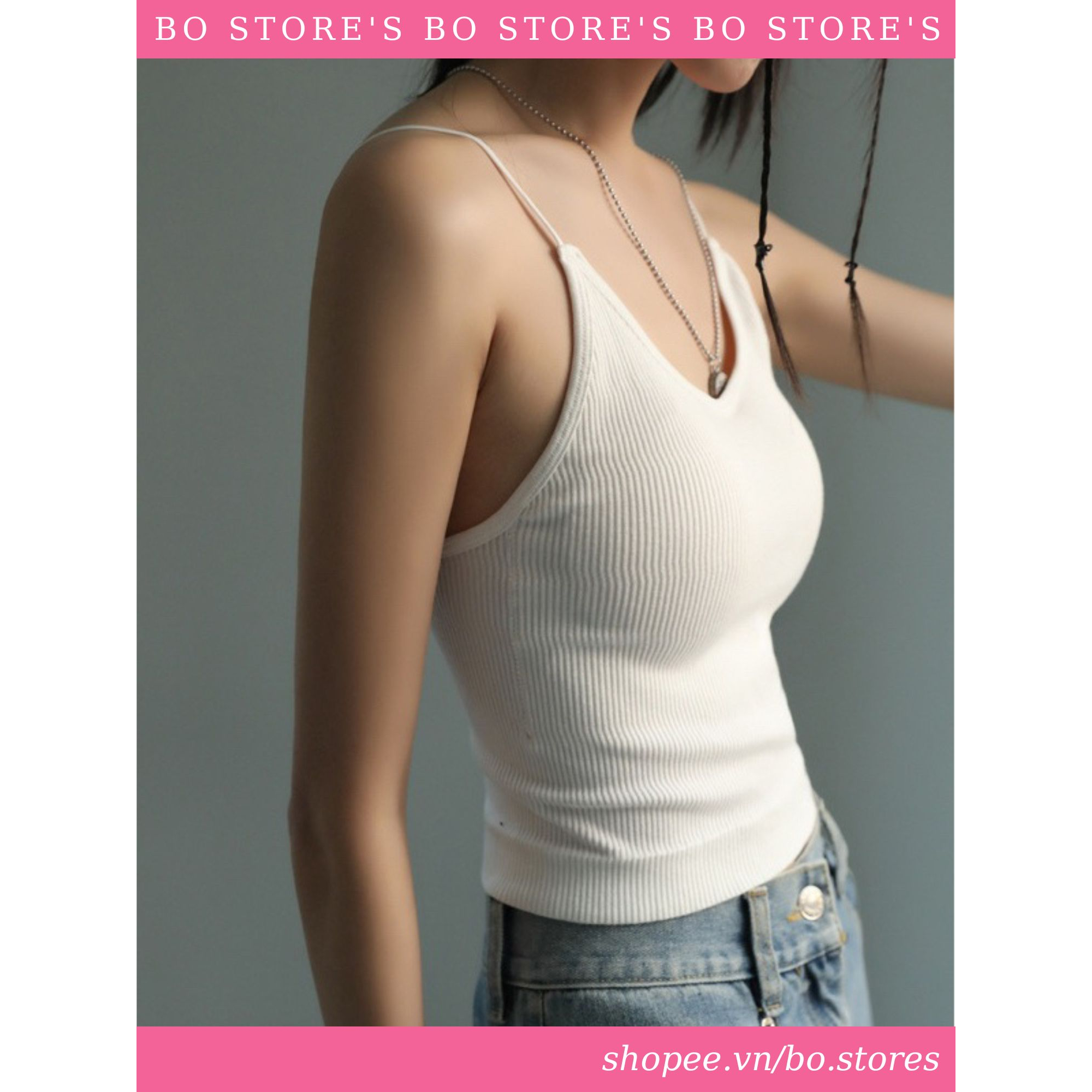 Áo 2 dây ôm sát body có lớp đệm ngực tôn dáng freesize - Mã 7742