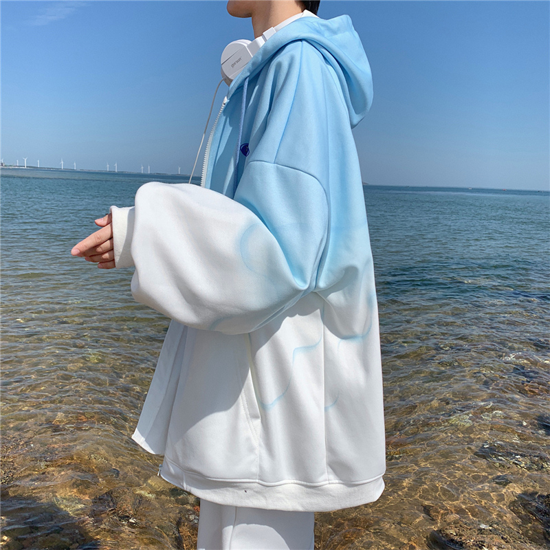 Áo khoác hoodie zip Áo Khoác Bóng Chày Màu Gradien mũ Unisex Form Rộng Phong Cách Đường Phố Hàn Quốc Cá Tính