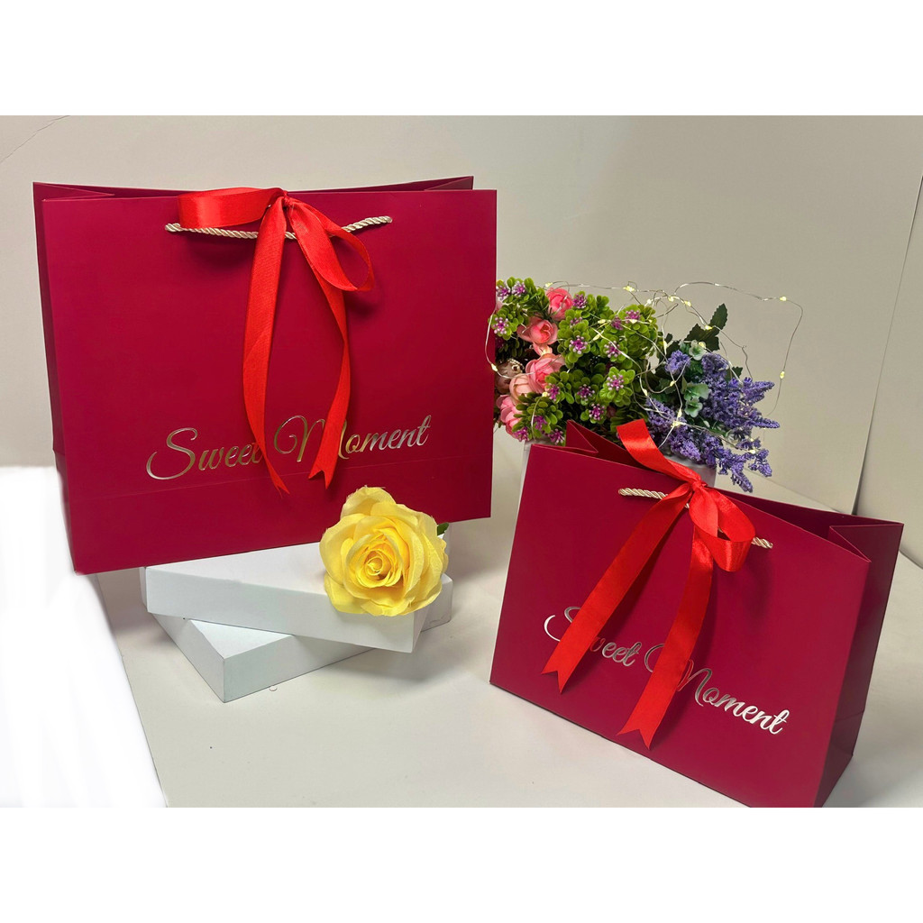 Túi Giấy Màu Đỏ Đựng Quà Giáng Sinh Kèm Dây Ruy Băng Sang Trọng - Túi Giấy Đựng Qùa Tặng Noel Nhiều Màu Sắc