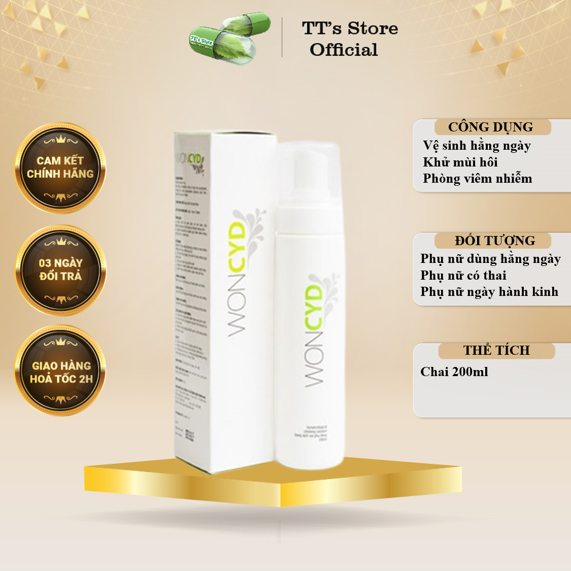 Dung dịch vệ sinh WONCYD 200ml - Dung dịch tạo bọt, làm sạch vùng kín