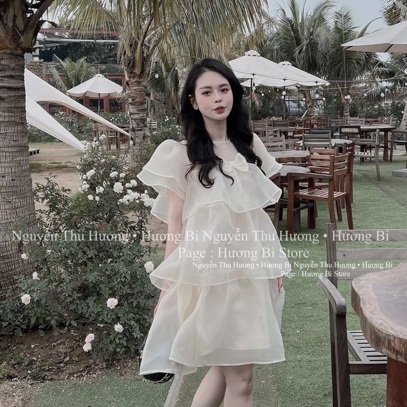 Váy Babydoll Tơ Tầng NƠ Ngực Tiểu Thư Siêu Xinh Hàng 2 Lớp KEMIE