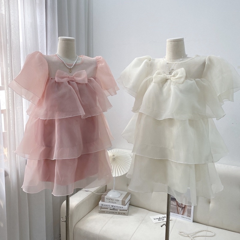 Váy Babydoll Tơ Tầng NƠ Ngực Tiểu Thư Siêu Xinh Hàng 2 Lớp KEMIE