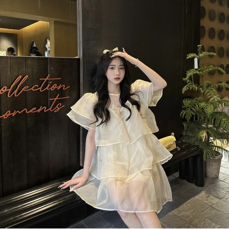 Váy Babydoll Tơ Tầng NƠ Ngực Tiểu Thư Siêu Xinh Hàng 2 Lớp KEMIE
