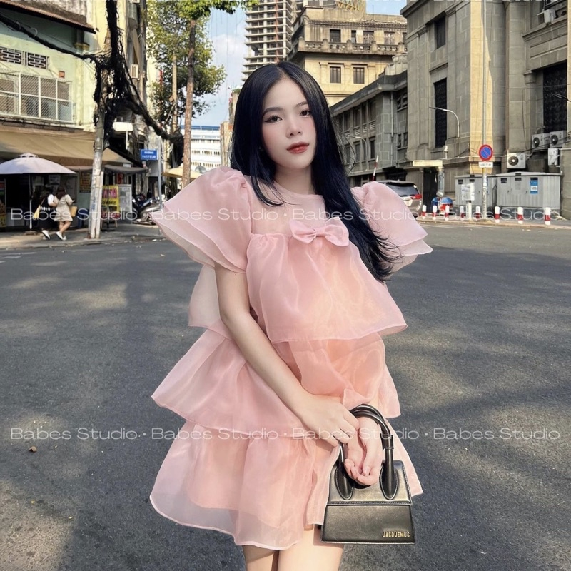 Váy Babydoll Tơ Tầng NƠ Ngực Tiểu Thư Siêu Xinh Hàng 2 Lớp KEMIE