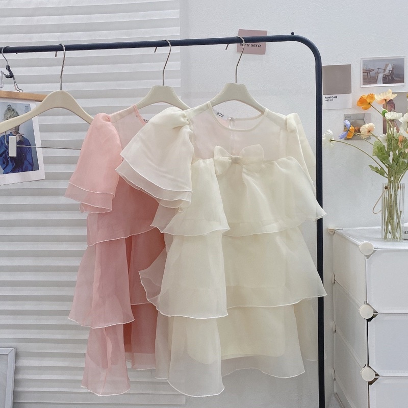Váy Babydoll Tơ Tầng NƠ Ngực Tiểu Thư Siêu Xinh Hàng 2 Lớp KEMIE