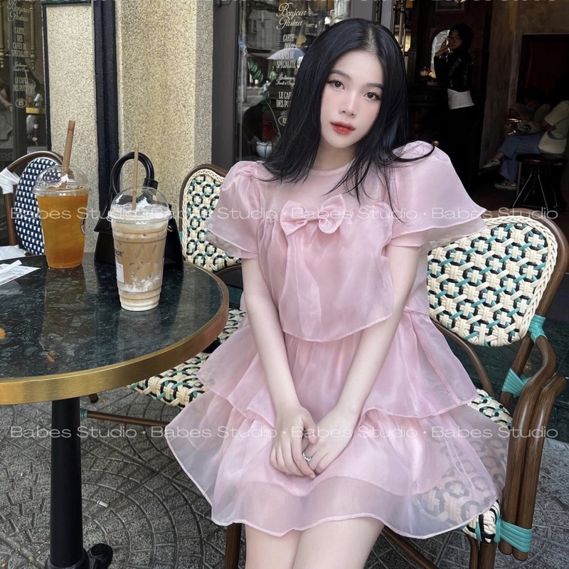 Váy Babydoll Tơ Tầng NƠ Ngực Tiểu Thư Siêu Xinh Hàng 2 Lớp KEMIE