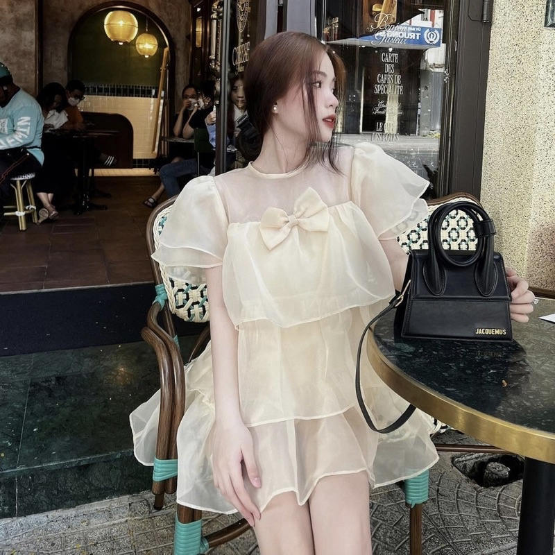 Váy Babydoll Tơ Tầng NƠ Ngực Tiểu Thư Siêu Xinh Hàng 2 Lớp KEMIE