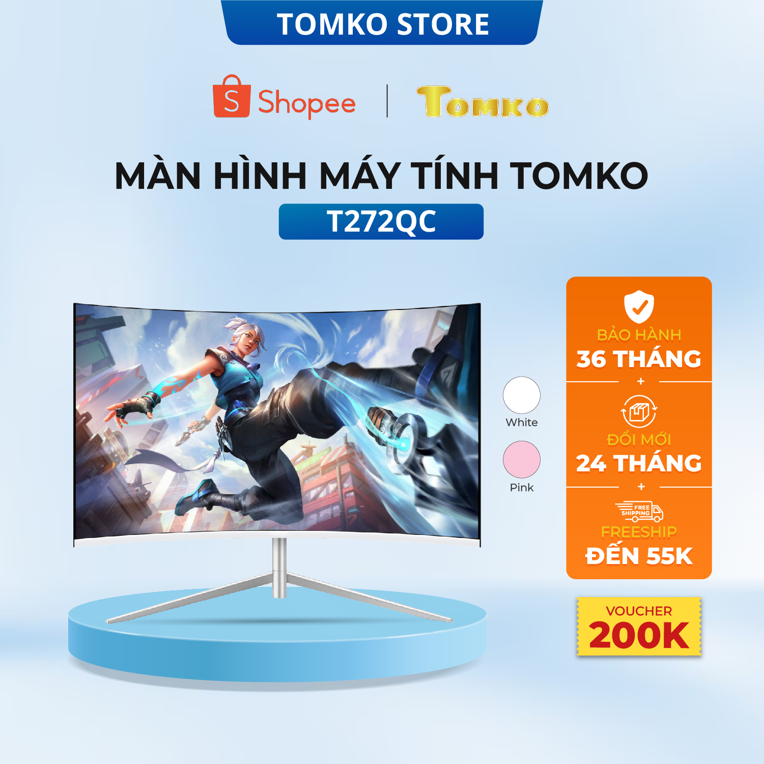 Màn Hình Máy Tính 27 inch, Màn Hình Gaming T272QC 2k, Tần số quét 165HZ - TOMKO
