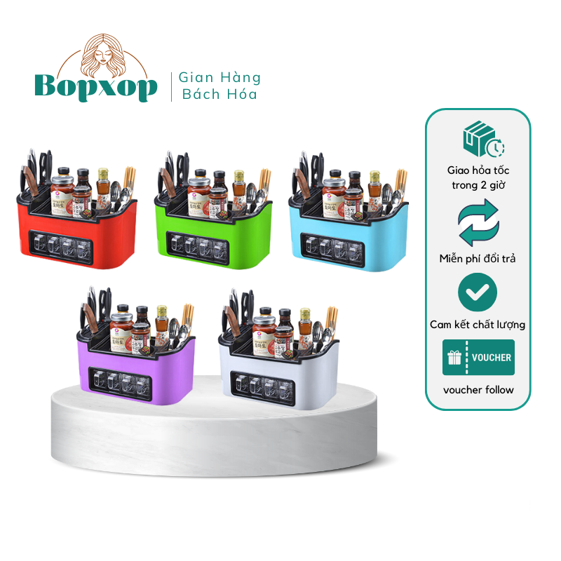 Kệ đựng gia vị và đồ bếp nhựa Việt Nhật kèm 3 lọ đựng gia vị có muỗng cao cấp