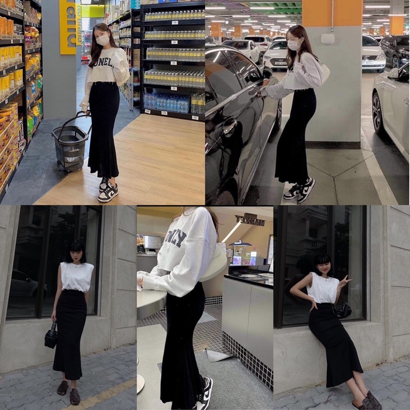 Chân Váy Đuôi Cá tôn dáng eo thon che khuyết điểm nâng mông chất cotton co giãn 4c