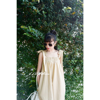 Váy đầm maxi suông dài thắt nơ vai- vải Linen có 2 túi (Nhiều màu)