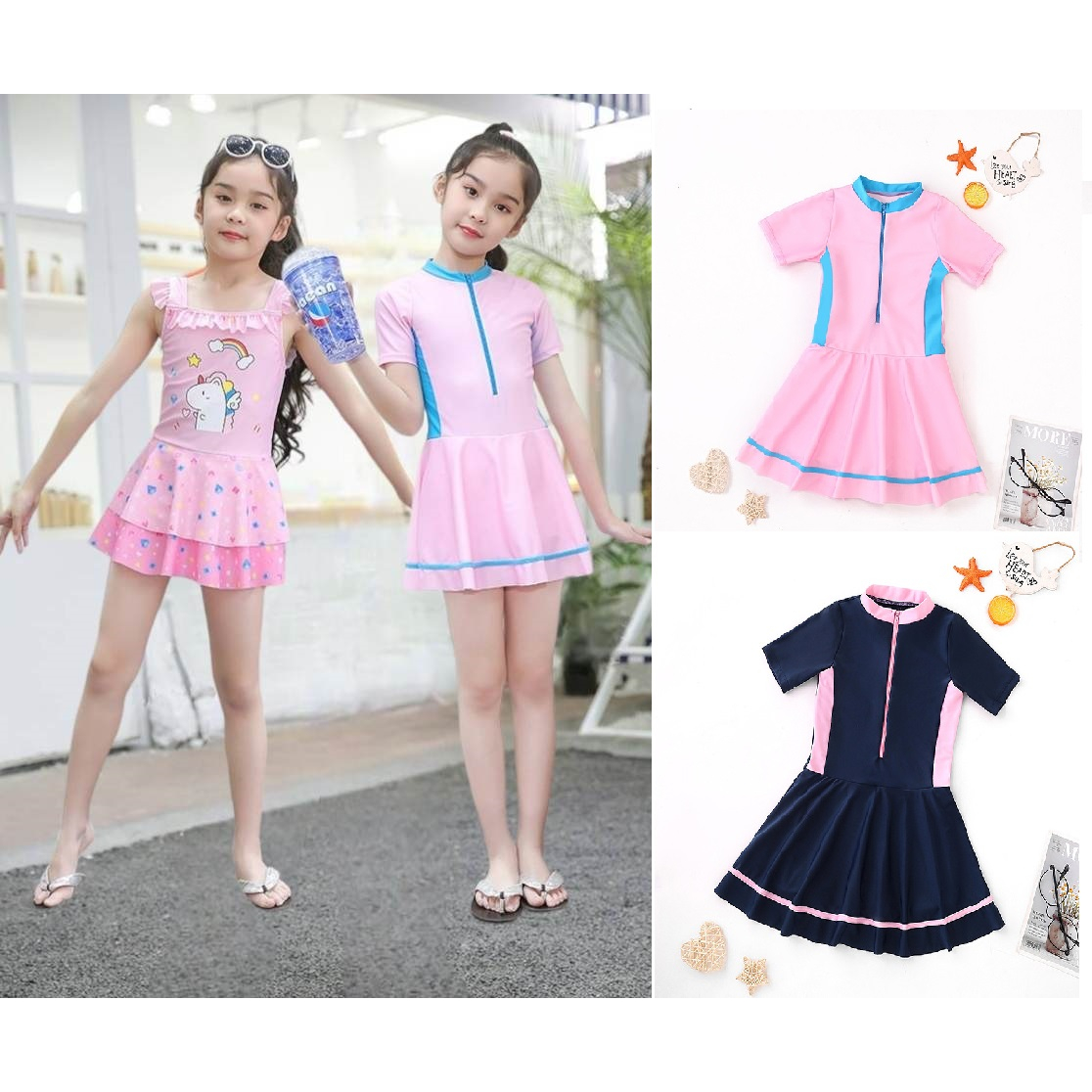Đồ bơi bé gái màu hồng dễ thương