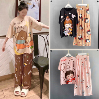 Set áo quần dài nữ mặc nhà hoạt hình hoạ tiết dễ thương cartoon pants phong cách ulzzang ống suông form rộng SIB072